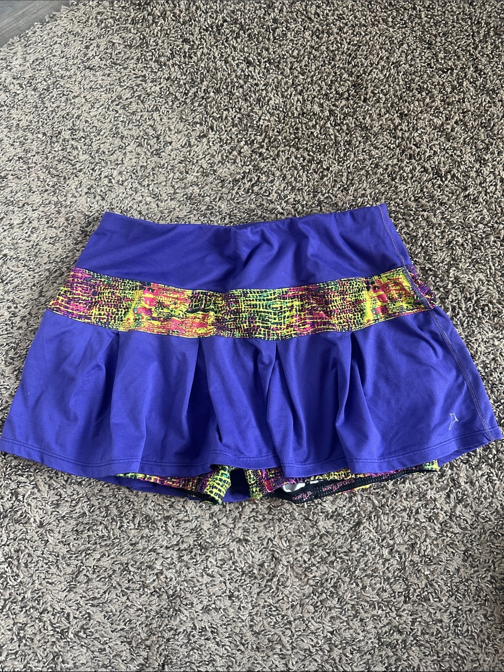SkirtSports Purple Athletic Skort with Neon Multicolor Waistband